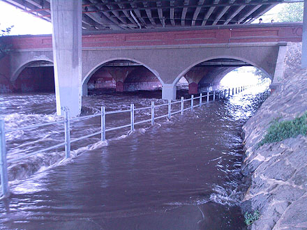 The underpass at Glenferrie Road, inundated with flood water.