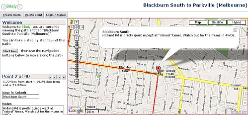 Screen cap image from bikely