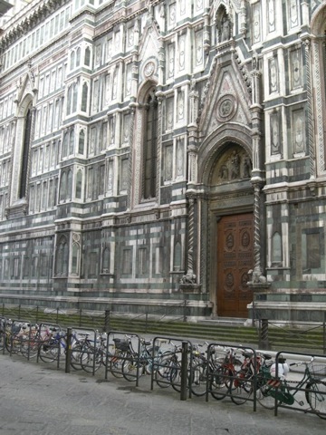 Cathedral or bike rack or both? Photos of bikes locked up outside the Florence Duomo
